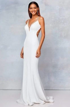 Clarisse - 3799 Crisscross-Strapped Illusion Plunge Gown