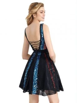 Clarisse - 3948 Sequined V-neck A-line Cocktail Dress