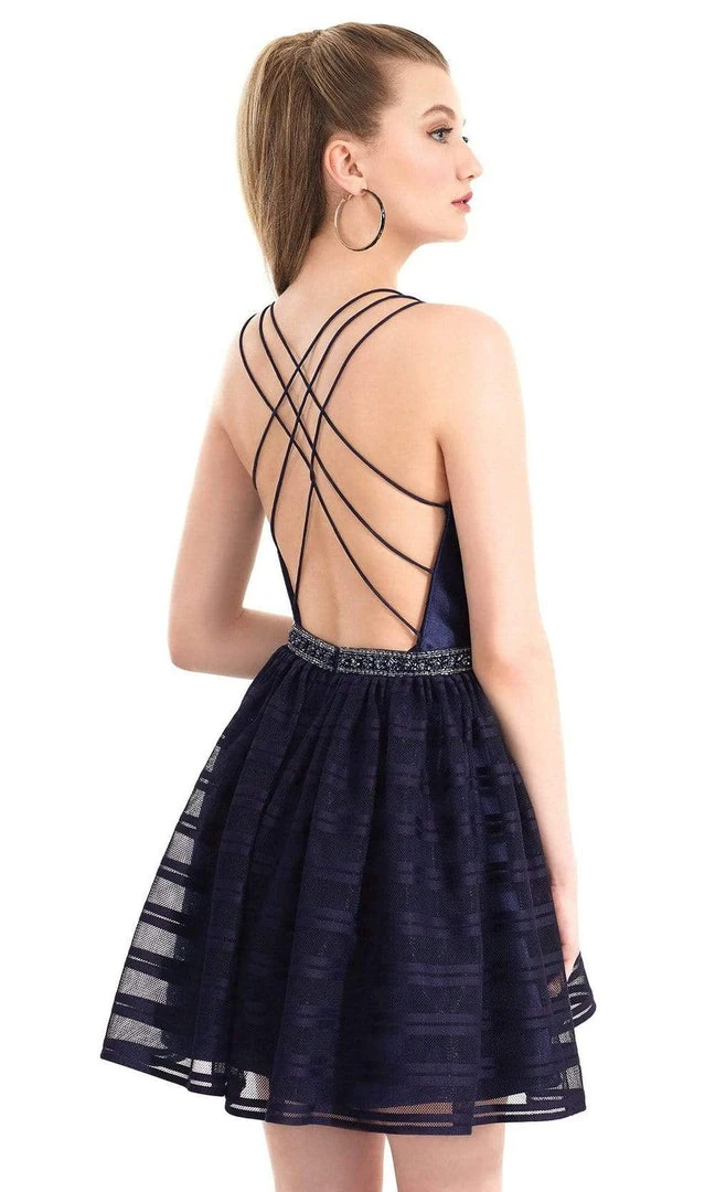 Clarisse - 3967 V-Neckline Criss-Cross Back Cocktail Dress 4 Clarisse - 3967 V-Neckline Criss-Cross Back Cocktail Dress