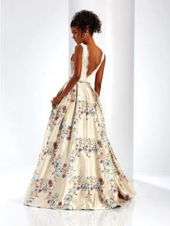 Clarisse - 4973 Lace V-Neck Floral Gown