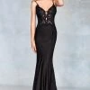 Clarisse - 5003 Lace Deep V-neck Stretch Satin Mermaid Dress 2 Clarisse - 5003 Lace Deep V-neck Stretch Satin Mermaid Dress