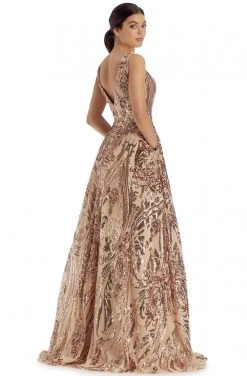 Clarisse - 5105 Plunging V-Neck Pattern-Sequined A-Line Gown