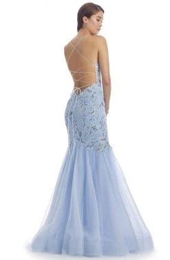 Clarisse - 5129 Sexy V-Neck Sheer Bodice Trumpet Dress