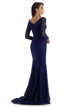 Clarisse - 5134 Long Sleeve V Neck Beaded Lace Long Fitted Dress