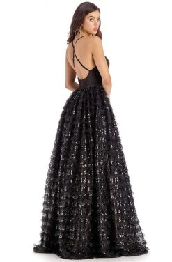 Clarisse - 5145 V-Neck Scoop Back Sequined Tulle Ball Gown