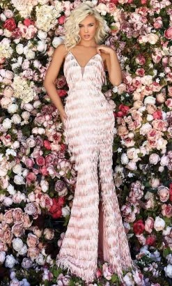 Clarisse - 800203 Deep V Neck Fringe Trumpet Dress