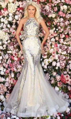 Clarisse - 800221 Embellished Halter Neck Mermaid Dress With Train