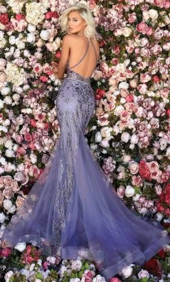 Clarisse - 800231 Illusion Halter Sequined Mermaid Gown