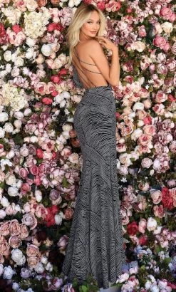 Clarisse - 800277 Long Sleeve Draped Asymmetrical Print Gown