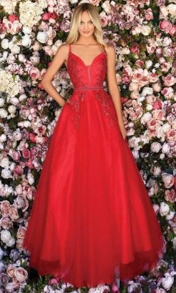 Clarisse - 800307 Floral Embroidered Plunging A-Line Gown