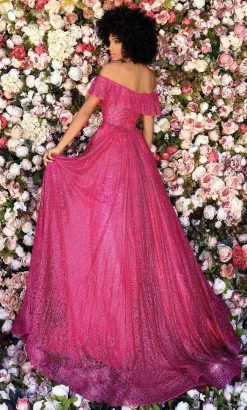 Clarisse - 800313 Long Ruffled Off Shoulder Glittery Gown