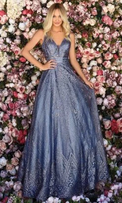 Clarisse - 800333 Embellished Deep V Neck A-line Gown