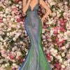 Clarisse - 8047 Deep V-neck Mermaid Dress With Train