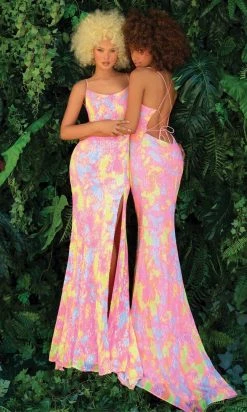 Clarisse - 810242 Scoop Tie Dye Slit Gown