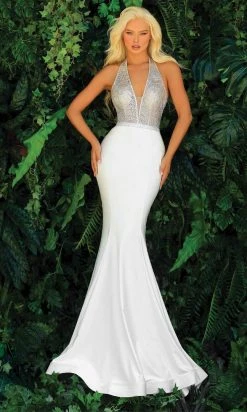 Clarisse - 810300 Halter V Neck Fitted Bare Back Dress