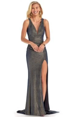Clarisse - 8110 V-Neck Racer Back Novelty Glitter Sheath Dress