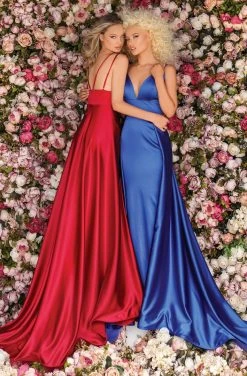 Clarisse - 8141 Deep V-neck Satin Sheath Dress With Train 5 Clarisse - 8141 Deep V-neck Satin Sheath Dress With Train