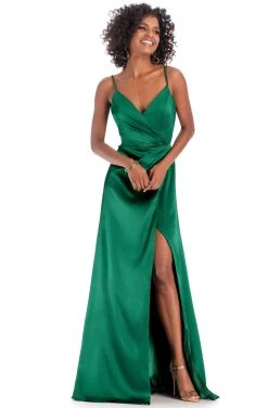 Clarisse - 8143 Pleated Surplice Bodice High Slit Gown