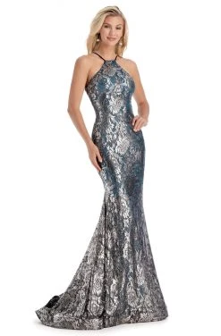 Clarisse - 8171 Embroidered Lace Halter Trumpet Dress