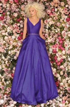 Clarisse - 8194 Sleeveless V Neck A-Line Gown With Beaded Belt