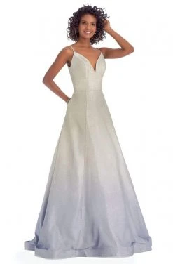 Clarisse - 8233 Deep V-neck Glitter Ombre A-line Dress 8 Clarisse - 8233 Deep V-neck Glitter Ombre A-line Dress