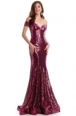 Clarisse - 8238 Sequined Off-Shoulder Trumpet Dress