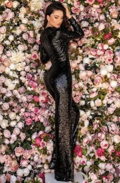 Clarisse - 8249 Long Sleeve Sequined Jumpsuit