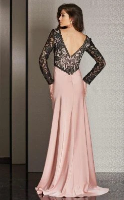 Clarisse - M6222 Lace Sleeved V-neck Dress