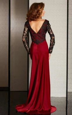 Clarisse - M6222 Lace Sleeved V-neck Dress