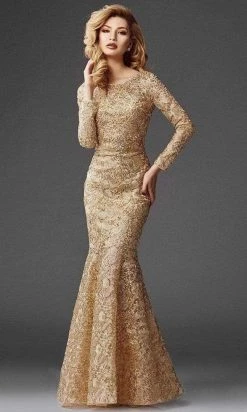 Clarisse - M6426 Glamorous Gilded Lace Evening Gown