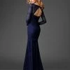 Clarisse - M6431 Beaded Lace Plunging V-neck Trumpet Dress