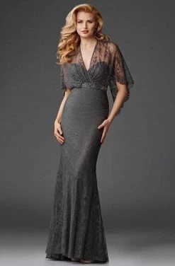 Clarisse - M6435 Flutter Sleeve Lace Shrug Sweetheart Evening Gown