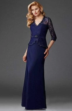 Clarisse - M6444 Lace Patterned Peplum Evening Gown