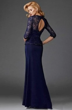 Clarisse - M6444 Lace Patterned Peplum Evening Gown
