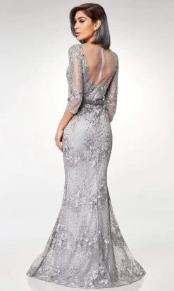 Clarisse - M6502 Quarter Sleeve Lace Appliqued Mesh Trumpet Gown