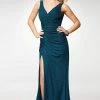 Clarisse - M6515 Ruched V-Neck Evening Gown With Slit