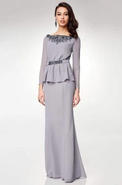 Clarisse - M6538 Beaded Embellished Neckline Long Sleeve Formal Dress 8 Clarisse - M6538 Beaded Embellished Neckline Long Sleeve Formal Dress