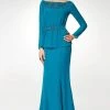 Clarisse - M6538 Beaded Embellished Neckline Long Sleeve Formal Dress