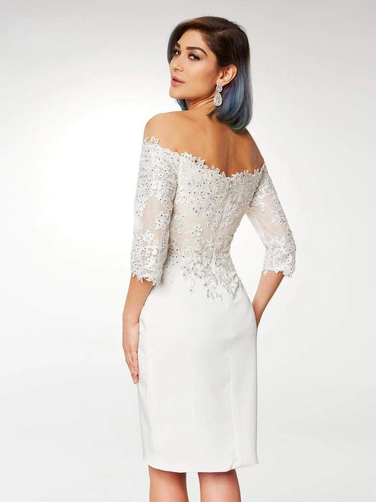 Clarisse - M6566 Lace Off-Shoulder Satin Sheath Knee Length Dress 4 Clarisse - M6566 Lace Off-Shoulder Satin Sheath Knee Length Dress