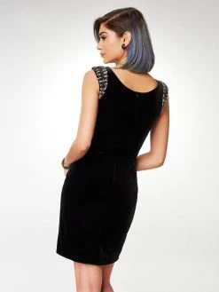 Clarisse - M6576 Crystal Beaded Velvet Sheath Dress