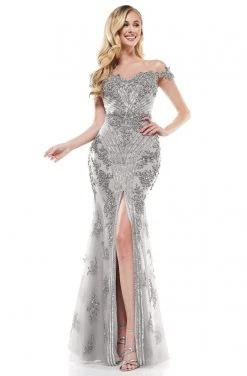 Colors Dress Colors Couture - J131 Off-Shoulder Embellished Trumpet Dress