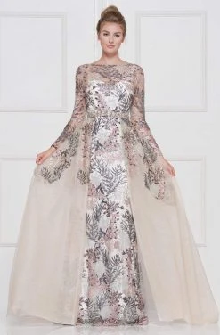 Colors Dress - 1830SL Lace Sheath Long Sleeve Gown With Overskirt