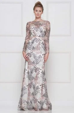 Colors Dress - 1830SL Lace Sheath Long Sleeve Gown With Overskirt