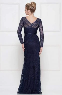 Colors Dress - 1830SL Lace Sheath Long Sleeve Gown With Overskirt