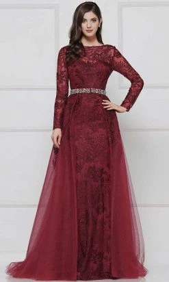 Colors Dress - 1830SL Lace Sheath Long Sleeve Gown With Overskirt