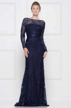 Colors Dress - 1830SL Lace Sheath Long Sleeve Gown With Overskirt