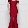 Colors Dress - 2107 Off Shoulder Front Slit Satin Mermaid Gown