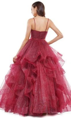 Colors Dress - 2381 V Neck Glitter Mesh Ballgown