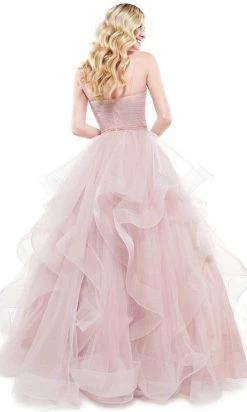 Colors Dress - 2381 V Neck Glitter Mesh Ballgown