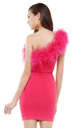 Colors Dress - 2404 Feather Ornate One Shoulder Dress